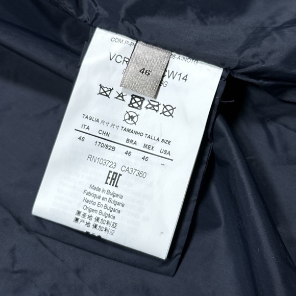 Armani Collezioni Windbreaker Blouson Leather Trim Striped Blue Jacket Mens 46 - Picture 10 of 13